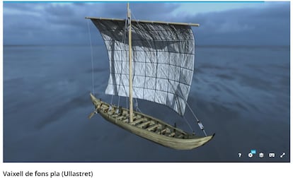 Modelo de barco ibérico de fondo plano de Ullastret, según el programa de 3D Giravolt.