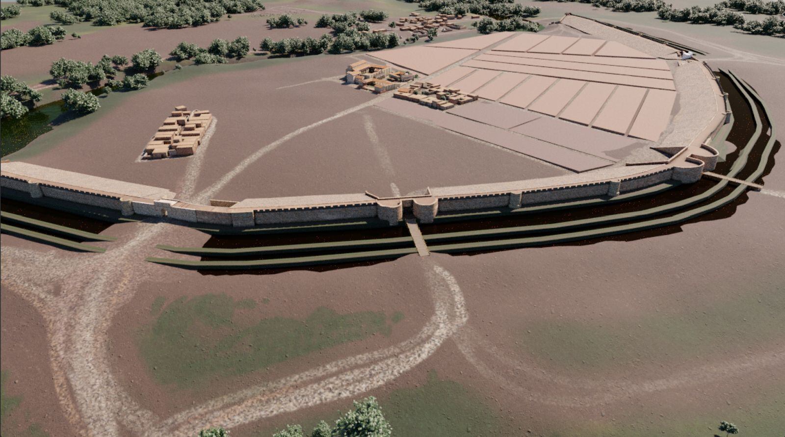 Reconstrucción infográfica de las murallas de Pintia.