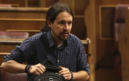 El l&iacute;der de Podemos, Pablo Iglesias, este jueves en el Congreso.