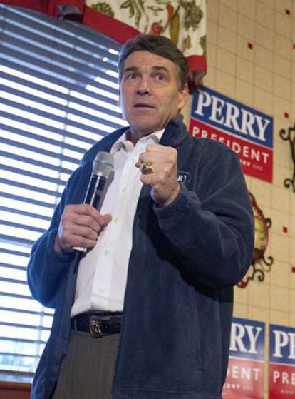 El exgobernador de Tejas Rick Perry, en un acto electoral de las primarias republicanas.