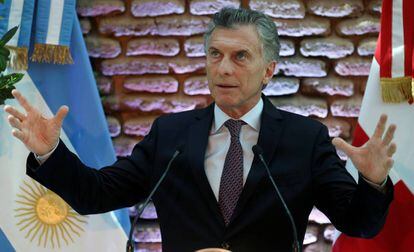 El presidente Mauricio Macri, durante un discurso en la Casa Rosada el 18 de marzo.