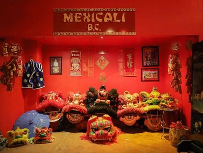 Fotografía de botargas de dragones usadas en celebraciones del barrio chino la Chinesca, el 12 de agosto de 2022 en Mexicali, Baja California (México).
