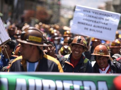 Un grupo de mineros durante una protesta en La Paz, el pasado 6 de noviembre.