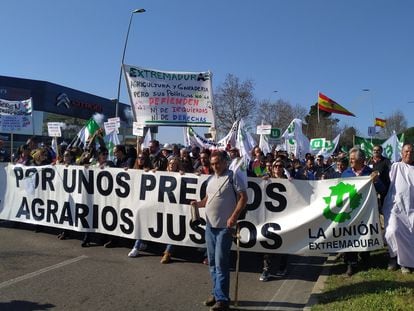 Cabecera de una protesta de agricultores, en febrero de 2020, en Mérida.