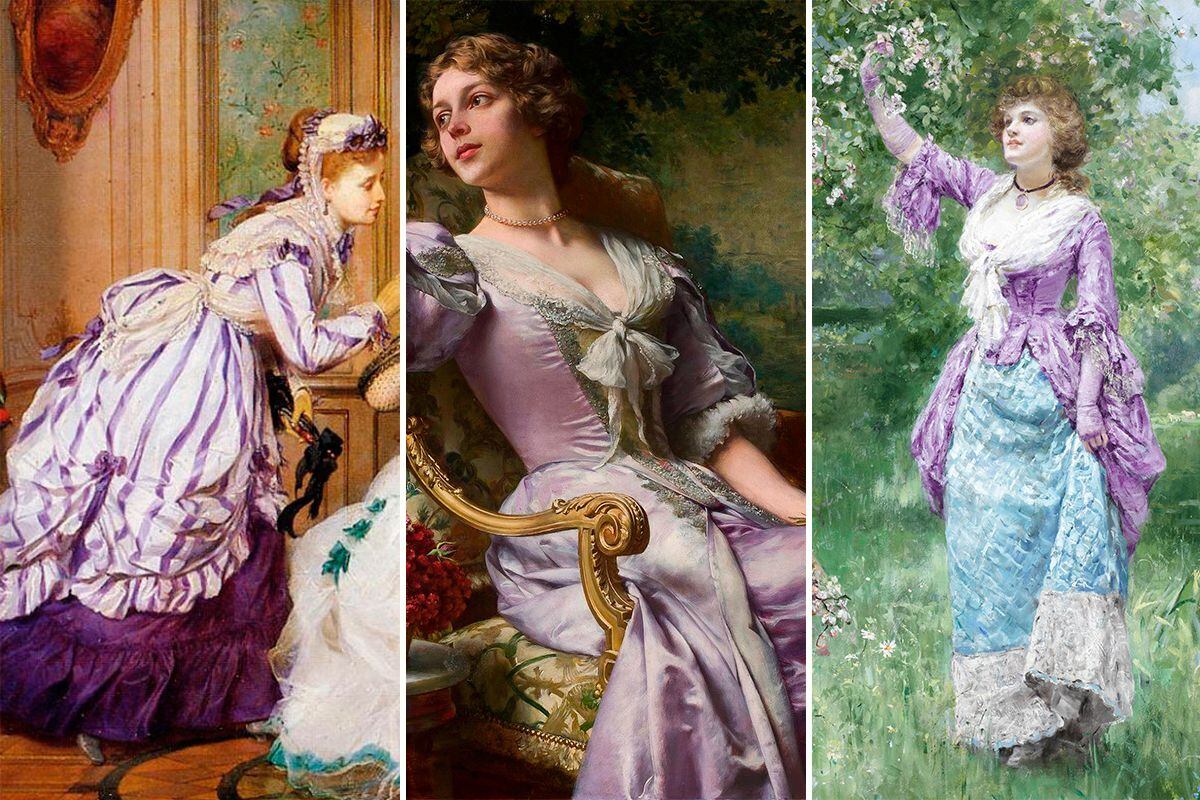 ‘A warm reception’, de C.E. Boutibonne, ‘Lady in lilac dress with flowers’, de Władysław Czachórski (1880-1890); ‘Spring blooms’, de Henry Yeend King.