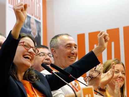 Mónica Oltra, durante su comparecencia tras el escrutinio de las elecciones valencianas.