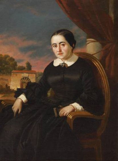 'Retrato de Cecilia Böhl de Faber, Fernán Caballero', pintura de Valeriano Domínguez Bécquer expuesta en el Museo del Romanticismo de Madrid. En realidad es la imagen de Manuela Monnehay.