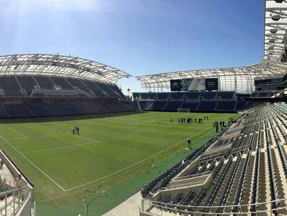 Panorámica del nuevo estadio Banc of California del LAFC en el centro de Los Ángeles, inaugurado el miércoles.