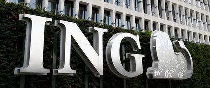 Logotipo de ING Banken sus oficinas centrales en Bruselas