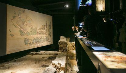 La pintura mural recuperada que se puede ver en el nuevo espacio musealizado de la Domus Aviny&oacute; de Barcelona. 