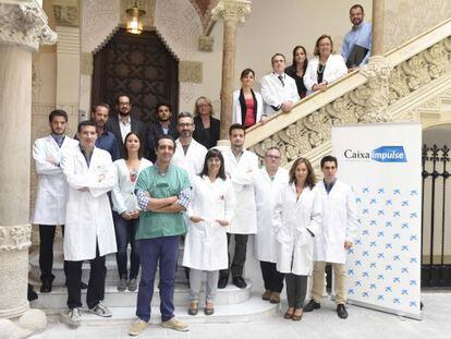 Algunos de los premiados, durante la rueda de prensa de hoy en Barcelona.