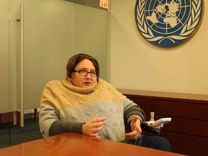 Ola Abu Al Ghaib, en sede de la ONU, en Nueva York.