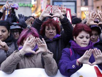 Una concentración contra la violencia de género en Madrid, en 2014.