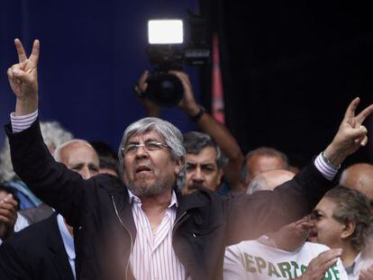 Hugo Moyano, durante un mitin el jueves en Buenos Aires.