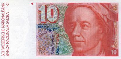 Leonhard Euler en un billete de 10 francos suizos.