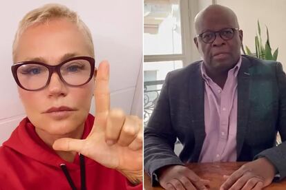 The presenter Xuxa Meneghel and the ex-minister Joaquim Barbosa, in their respective calls to vote for Lula in the presidential elections on Sunday.