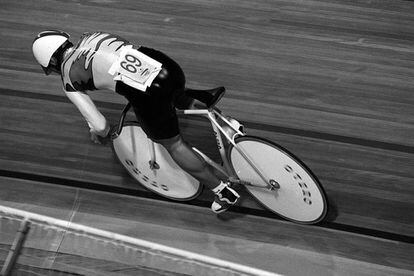 José Manuel Moreno, durante la prueba de kilómetro contrarreloj de los Juegos Olímpicos de Barcelona, en la que ganó la medalla de oro y estableció el récord olímpico, el 27 de julio de 1992.