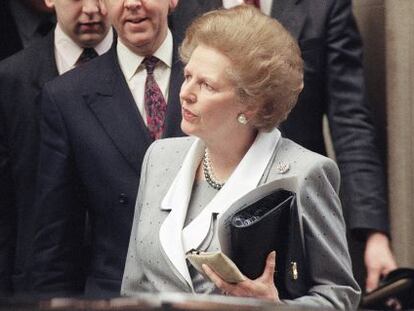 La exprimera ministra Margaret Thatcher en 1990. 