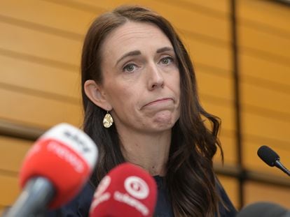 La primera ministra de Nueva Zelanda, Jacinda Ardern, durante la rueda de prensa de este jueves en Napier.