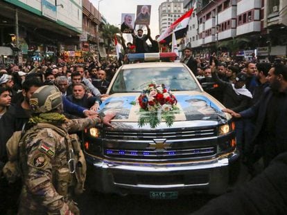 Funeral del general iraní Qasem Soleimani, jefe de la fuerza de élite Quds, este sábado en Bagdad.