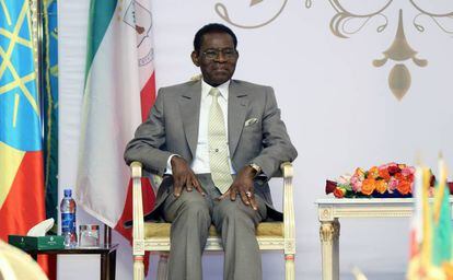El dictador ecuatoguineano,Teodoro Obiang, en una visita a Addis Abeba (Etiopía) este jueves.