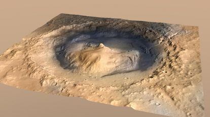 El cráter Gale, en Marte, donde aterrizó el robot 'Curiosity' en agosto de 2012.