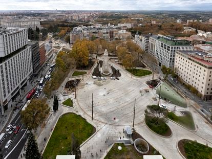 El estado de la plaza de España, el pasado miércoles, vista desde el Edificio España.