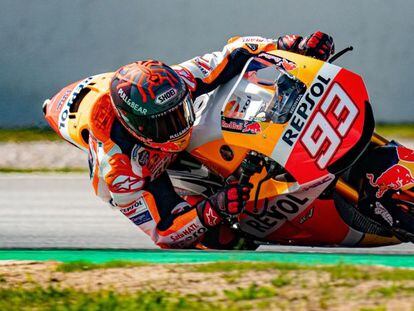 Marc Márquez, en un entreno privado en el circuito de Montmeló.