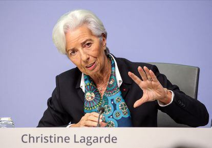 Christine Lagarde, presidenta del BCE, en una rueda de prensa en Fráncfort en diciembre de 2019.