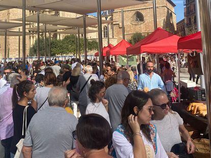 Centenares de vecinos acudieron al mercado de la huerta instalado hace dos fines de semana en la plaza de la Reina de Valencia.