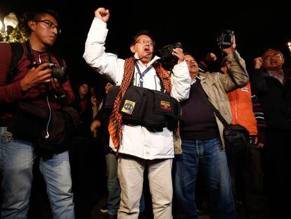 Una manifestación en Quito para exigir la liberación del equipo periodístico secuestrado.