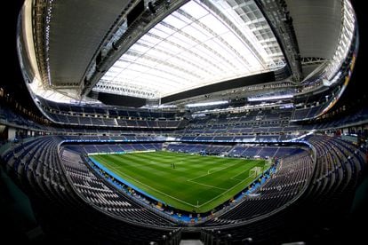 General view of the Santiago Bernabéu stadium before opening the doors to the public.