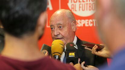 Joan Soteras, presidente de la Federación Catalana de Futbol, el día de su toma de posesión, el 27 de septiembre de 2018.