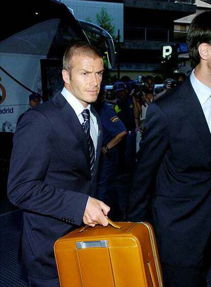 David Beckam, llegando a un hotel en Zaragoza para disputar un partido con el Real Madrid
