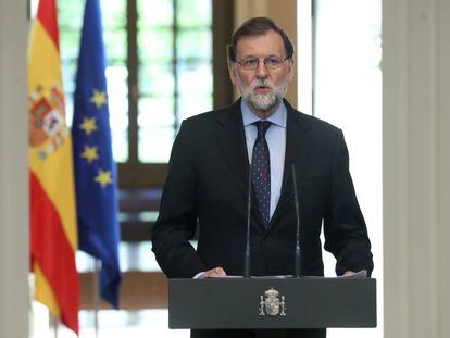 Mariano Rajoy, durante la declaración institucional en La Moncloa.