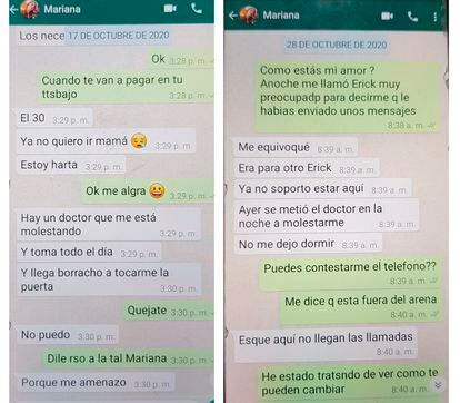 Mensaje de octubre de 2020, en el que Mariana Sánchez le dice a su madre que está haciendo acosada por un compañero.