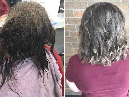 Fotos compartidas por la peluquera en Facebook con el antes y el despu&eacute;s de su clienta.