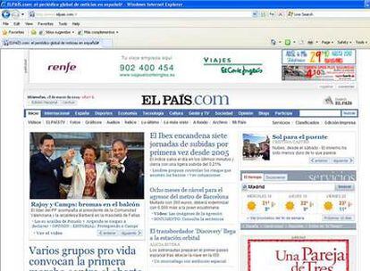 Imagen de la <i>web</i> de EL PAÍS con Internet Explorer 8.