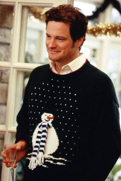 Colin Firth con su muñeco de nieve bordado en el jersey en ‘Bridget Jones: Sobreviviré’.