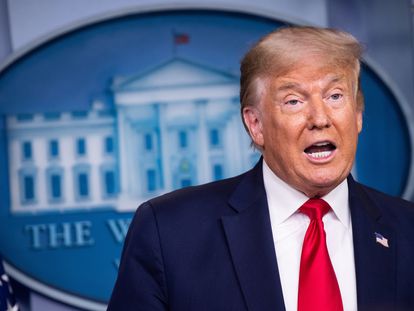 Donald Trump, durante la conferencia de prensa en la Casa Blanca este viernes. En vídeo, las declaraciones de Trump sobre Harris.