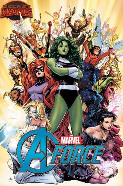 Primera portada de A-Force, Los Vengadores femeninos, de Jim Cheung.