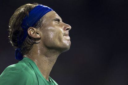 Rafael Nadal se lamenta de un fallo en su partido ante Ivan Dodig.