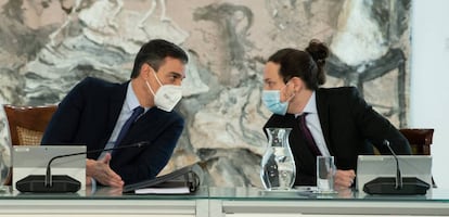 El presidente del Gobierno, Pedro Sánchez, y el vicepresidente segundo, Pablo Iglesias, este martes.