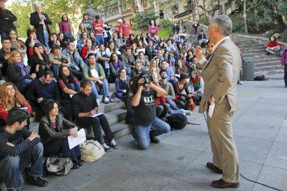 Clase en la Castellana contra los recortes el pasado 17 de octubre.