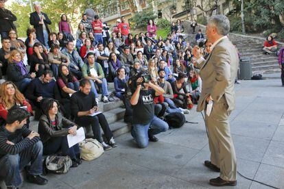 Clase en la Castellana contra los recortes el pasado 17 de octubre.  