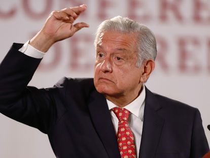 El presidente de México, Andrés Manuel López Obrador, este lunes durante su conferencia de prensa matutina.