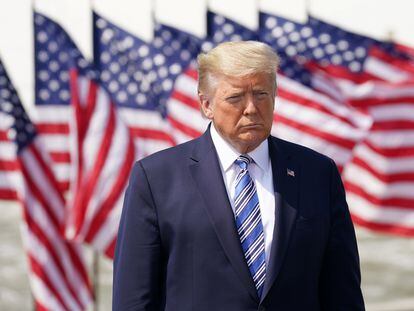El presidente Donald Trump durante un evento el día de hoy en Norfolk, Virginia.