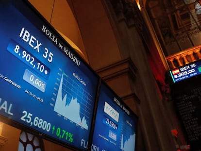 Panel de cotizaciones de la Bolsa de Madrid.
