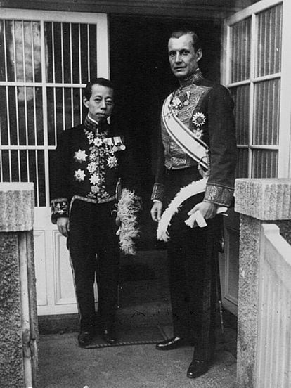 Henrik Kauffman en 1932, con el entonces ministro japonés de Asuntos Exteriores Kenkichi Yoshizawa.