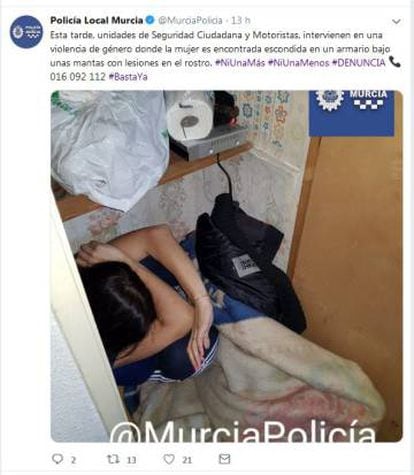 El tuit, ya retirado, que colgó a las 21.52 del 7 de enero la Policía Local de Murcia. 
